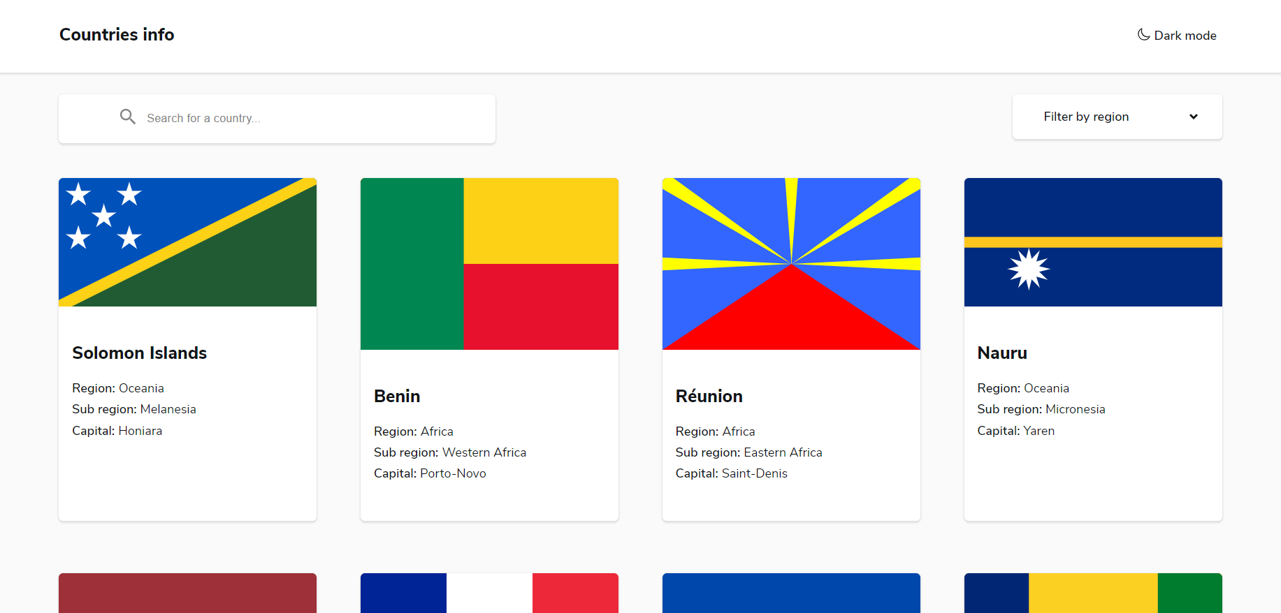 Screenshot of countries-info app